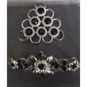 Vintage Sarah Coventry Silver Tone Black Rhinestone Brooch & Bonus Brooch